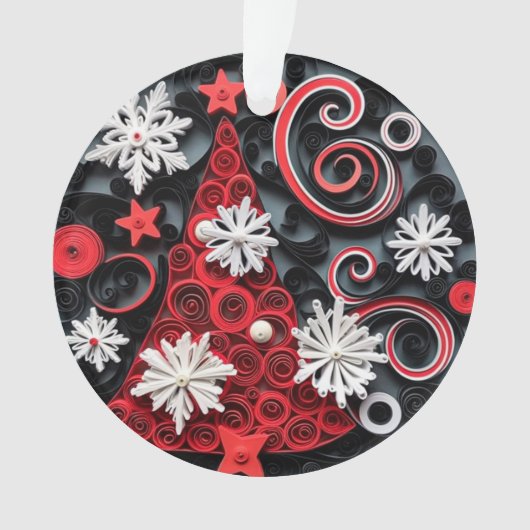 3d Quilled Paper Art Kerstboom en Sneeuwvlokken Ornament (voorkant)