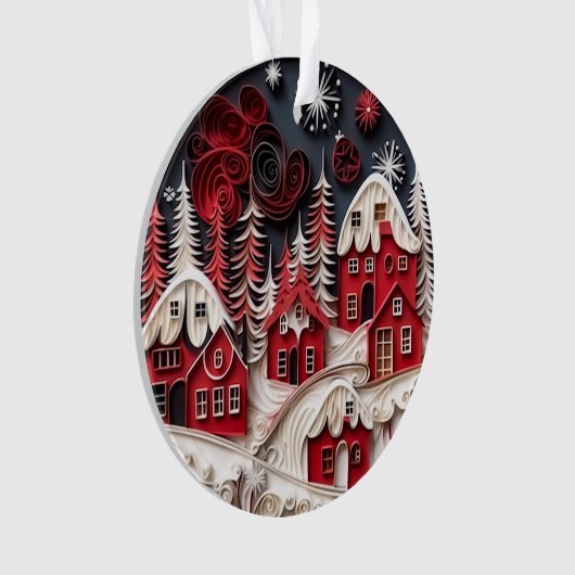 3d Quilled Papier Kunst Kerstdorp Ornament (voorkant)
