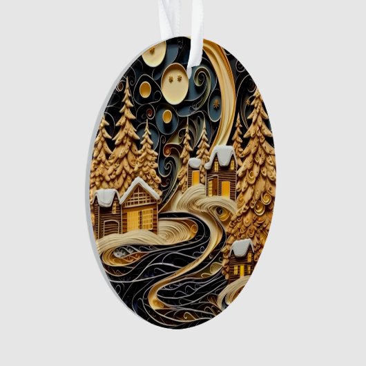 3d Quilling Effect Kerstdorp Ornament (voorkant)