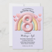 3D Rainbow 8th Birthday Party For Girl Purple Kaart (Voorkant)