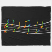 3D Rainbow Musical Notes-score op zwart Fleece Deken (Voorkant (Horizontaal))