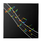 3D Rainbow Musical Notes-score op zwart Tegeltje (Voorkant)
