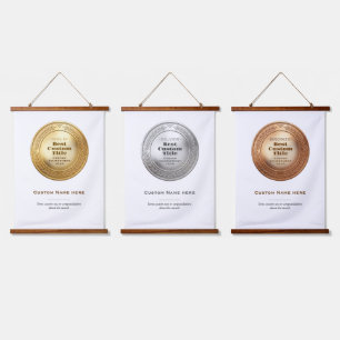 3D realistische gouden medaille aangepaste bewerkb Hangend Wandkleed