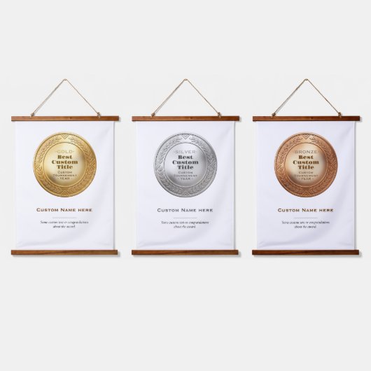 3D realistische gouden medaille aangepaste bewerkb Hangend Wandkleed (Driedubbel)