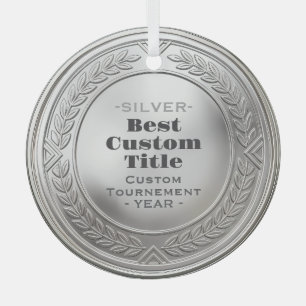 3D Realistische Zilveren Medaille Aanpasbare Onder Glas Ornament