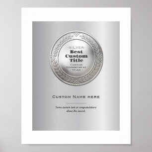 3D Realistische Zilveren Medaille Aanpasbare Onder Poster