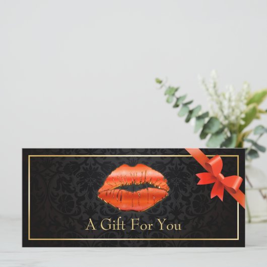 3D Red Lips Beauty Salon Floral Cadeaubon (Staand voorkant)