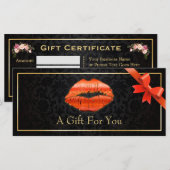 3D Red Lips Beauty Salon Floral Cadeaubon (Voorkant / Achterkant)