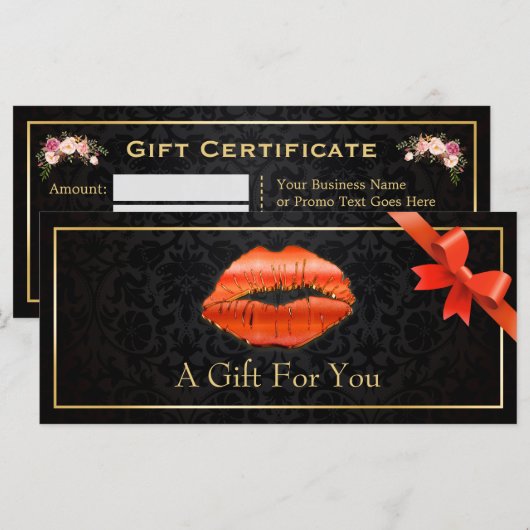 3D Red Lips Beauty Salon Floral Cadeaubon (Voorkant / Achterkant)