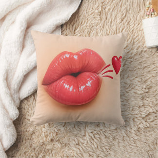 3D Red Lips & Heart Kiss Throw Pillow | Romantic V Kussen