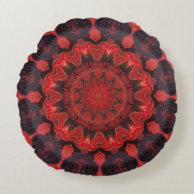 3D Red Mandala Round Sierkussen Rond Kussen (Voorkant)
