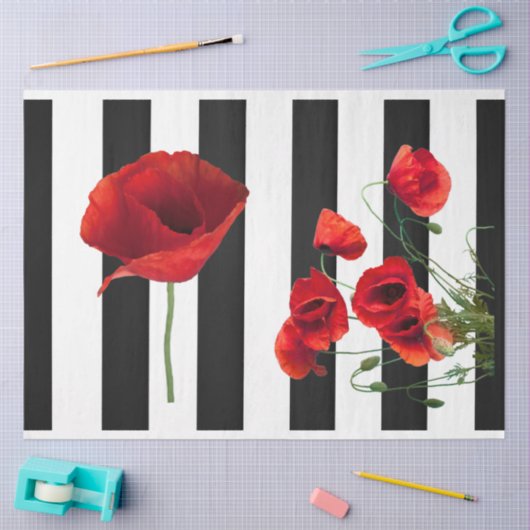 3D Red Poppy Flower Decoupage Paper Tissuepapier (Craft)