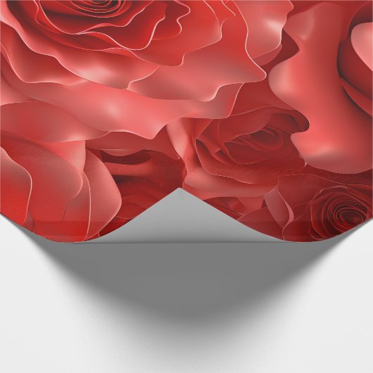 3D Red Roses Naadloze Patroon Valentijnsdag Cadeaupapier (Hoek)