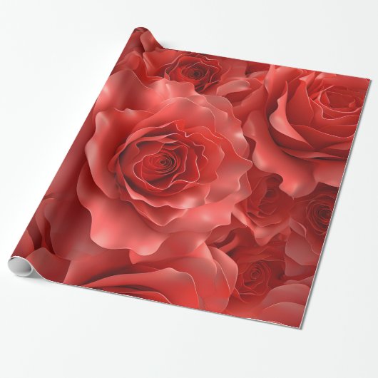 3D Red Roses Naadloze Patroon Valentijnsdag Cadeaupapier (Uitgerold)
