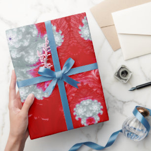 ~ 3D Red White Glossy Fractal ~ Kerstmis Cadeaupapier