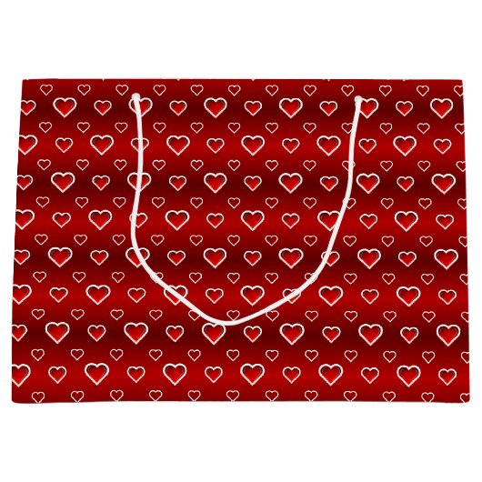 3D Red & White Hearts gepatterd Groot Cadeauzakje (Voorkant)