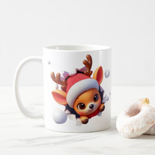 3D Reindeer Christmas Coffee Mug – Festive Holiday Koffiemok (Met donut)