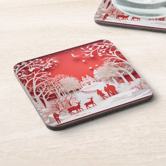 3D Reinders en mensen in het dorp Bier Onderzetter (Linkerzijde)