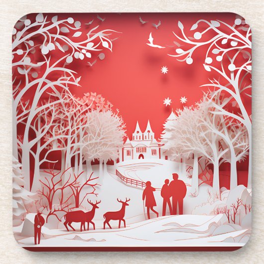 3D Reinders en mensen in het dorp Bier Onderzetter (Voorkant)