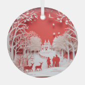 3D Reinders en mensen in het dorp Glas Ornament (Voorkant)