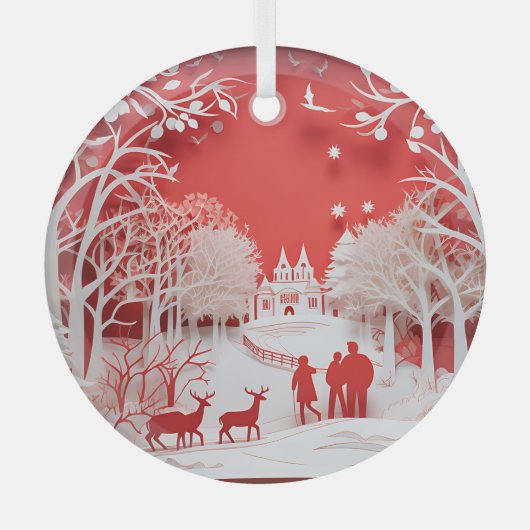 3D Reinders en mensen in het dorp Glas Ornament (Voorkant)
