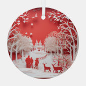 3D Reinders en mensen in het dorp Glas Ornament (Achterkant)