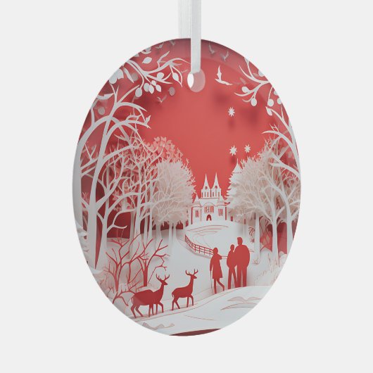 3D Reinders en mensen in het dorp Glas Ornament (Voorkant Rechts)