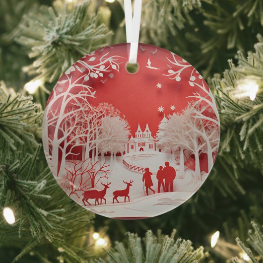 3D Reinders en mensen in het dorp Glas Ornament (Insitu)