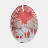 3D Reinders en mensen in het dorp Glas Ornament (Voorkant links)