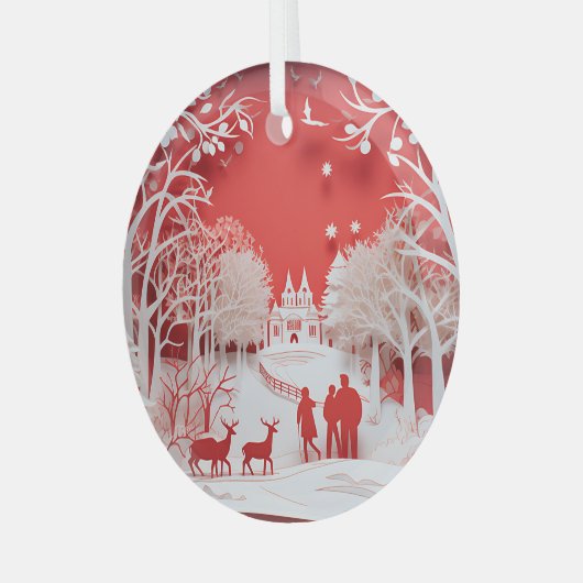 3D Reinders en mensen in het dorp Glas Ornament (Voorkant links)