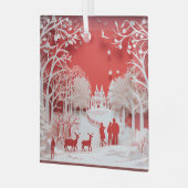 3D Reinders en mensen in het dorp Glas Ornament (Voorkant links)