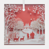 3D Reinders en mensen in het dorp Glas Ornament (Voorkant)