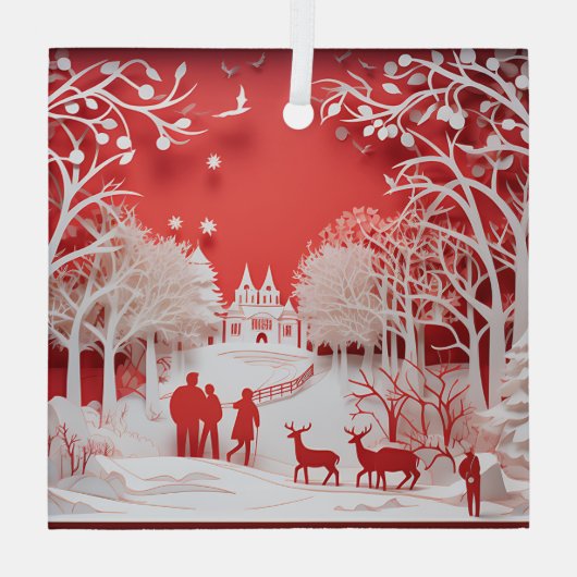 3D Reinders en mensen in het dorp Glas Ornament (Achterkant)