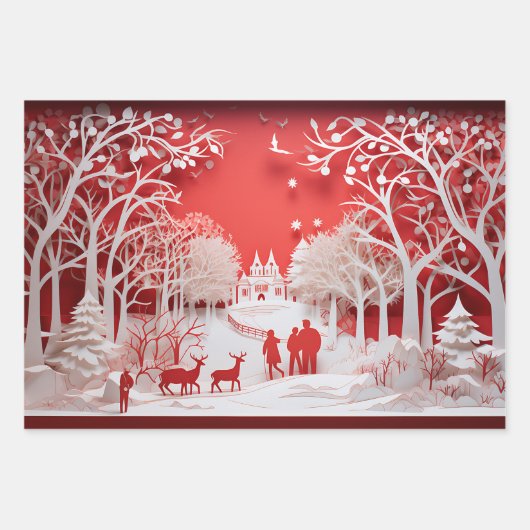 3D Reinders en mensen in het dorp Inpakpapier Vel (Voorkant 2)