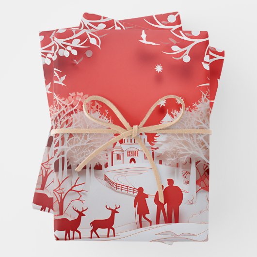 3D Reinders en mensen in het dorp Inpakpapier Vel (In situ)