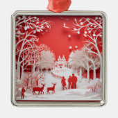 3D Reinders en mensen in het dorp Metalen Ornament (Voorkant)