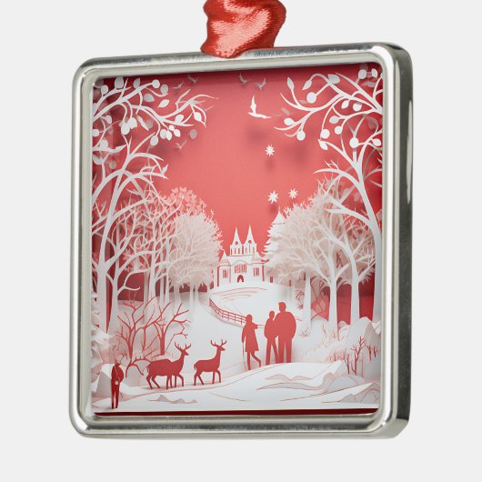 3D Reinders en mensen in het dorp Metalen Ornament (Links)