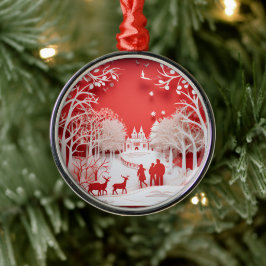 3D Reinders en mensen in het dorp Metalen Ornament