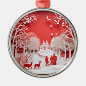 3D Reinders en mensen in het dorp Metalen Ornament (Voorkant)