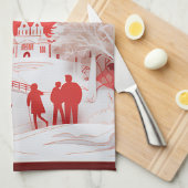 3D Reinders en mensen in het dorp Theedoek (Quarter Fold)