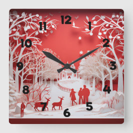 3D Reinders en mensen in het dorp Vierkante Klok