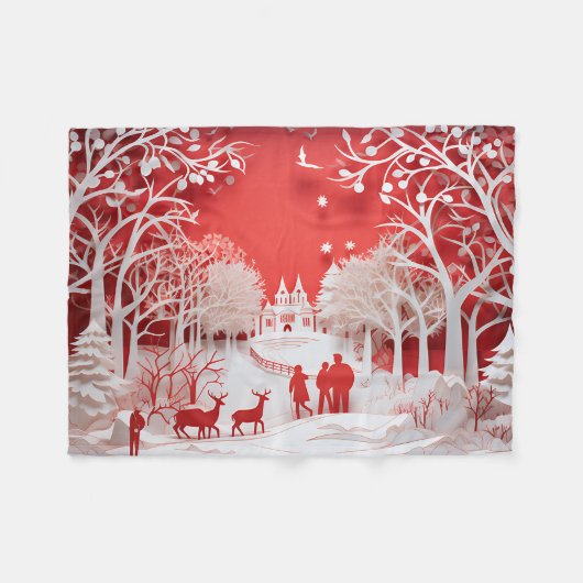 3D Reinders en mensen in Village Baby Fleece Deken (Voorkant (Horizontaal))