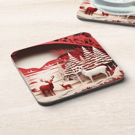 3D Reinders in de winter Bier Onderzetter (Linkerzijde)