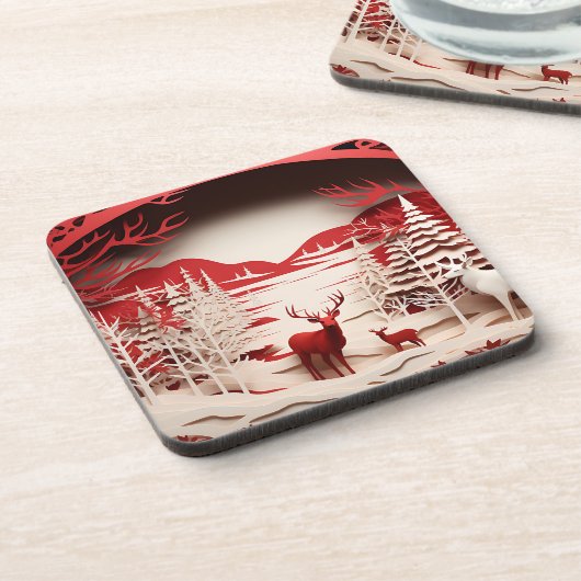 3D Reinders in de winter Bier Onderzetter (Linkerzijde)
