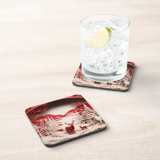 3D Reinders in de winter Bier Onderzetter (Rechterzijde)