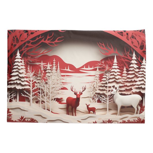 3D Reinders in de winter Kussensloop (Achterkant)