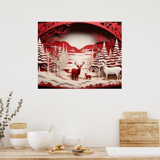 3D Reinders in de winter Poster (Keuken)