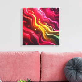 3D Render Fluid Acryl Kunst in Dim Light - Magenta Canvas Afdruk
