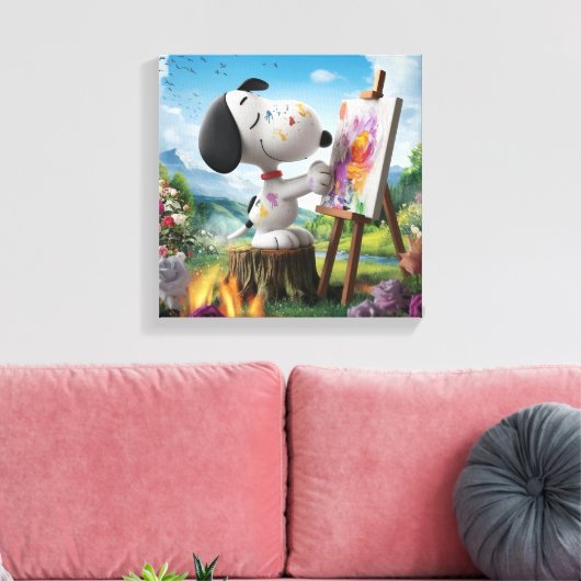 3D Render van een Schattigee Dog Artist Painting Canvas Afdruk (Insitu (Woonkamer))