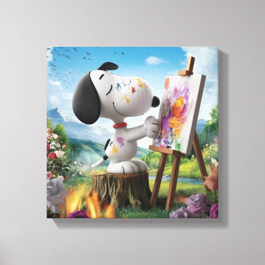 3D Render van een Schattigee Dog Artist Painting Canvas Afdruk (Voorkant)